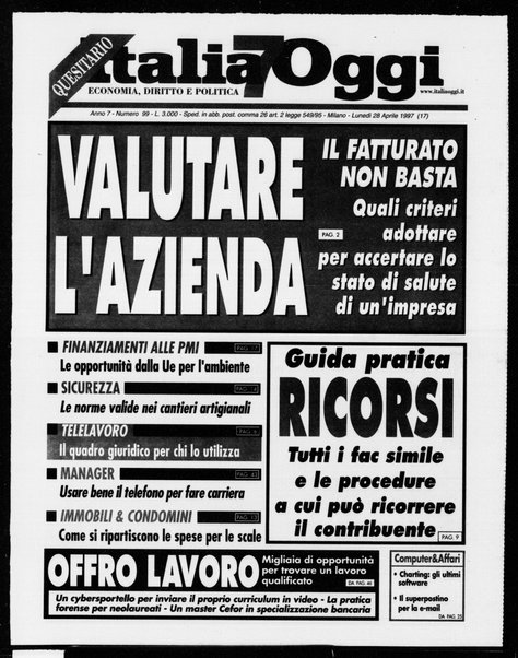 Italia oggi : quotidiano di economia finanza e politica